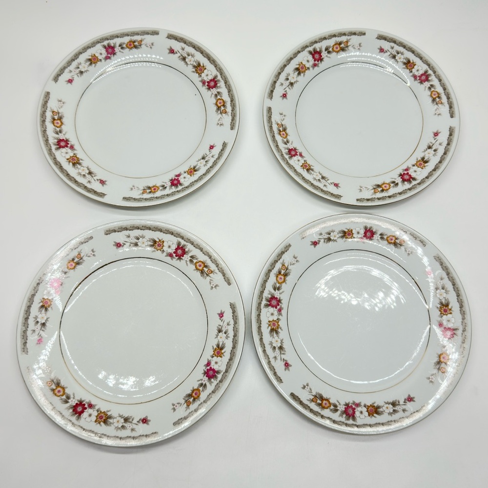 Vintage Bread & Butter China  plates‎ Elegant Floral Dinner Plate Set of 4